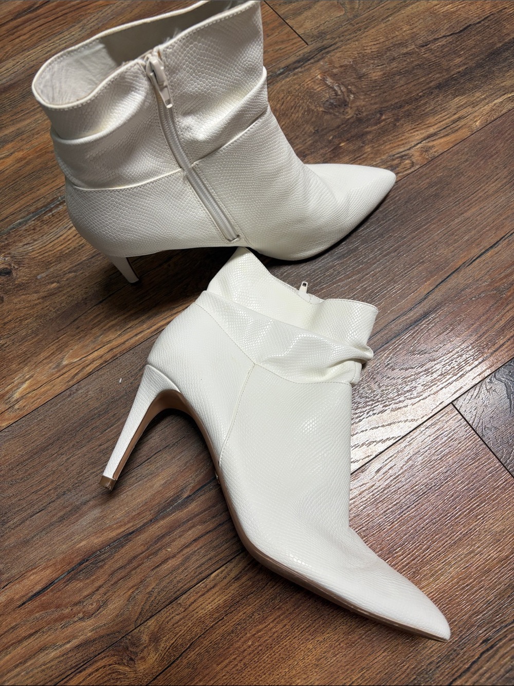 XOXO White Pointed-Toe Stiletto Ankle Booties with Folded Cuff